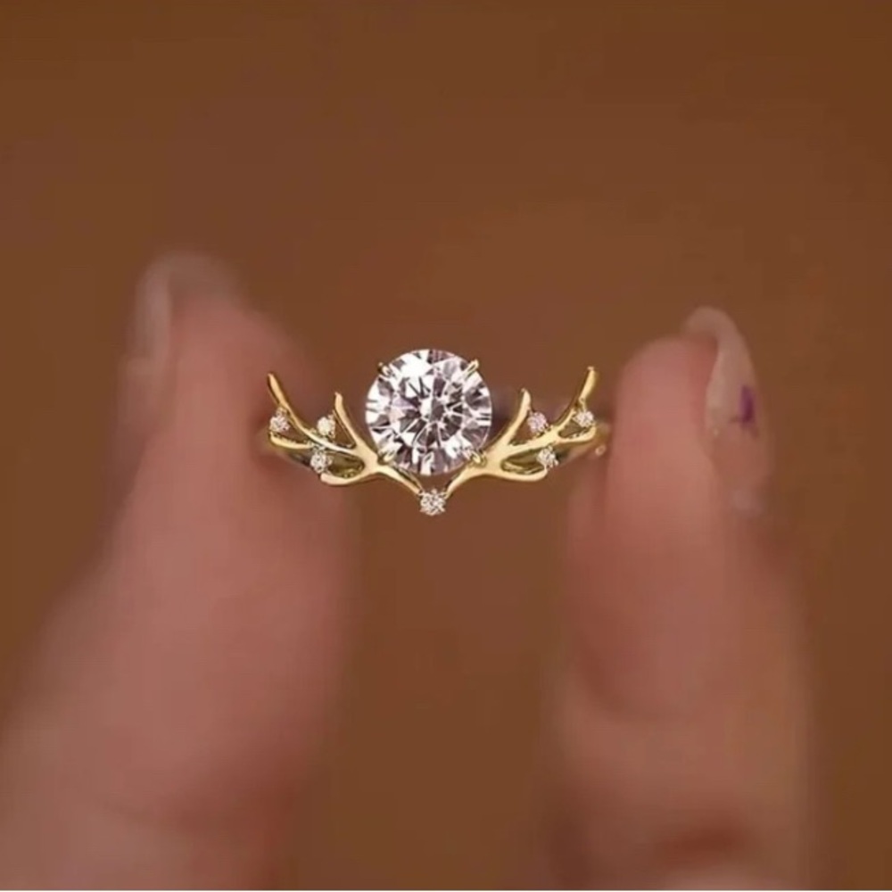 Gold Faux Diamond Antler Ring